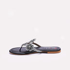 Womens Black Flat Fancy Slippers