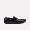 Mens Black Glossy Pleaded Loafers