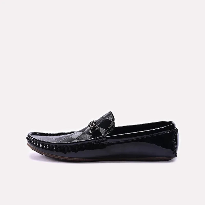 Black Glossy Pleaded Loafers for Men
