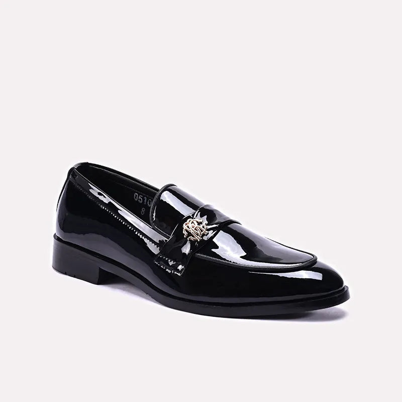 Black Glossy Slip On Formal Shoes