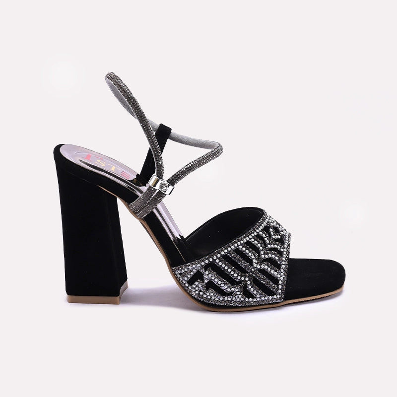 Womens Black High Heel Fancy Sandals