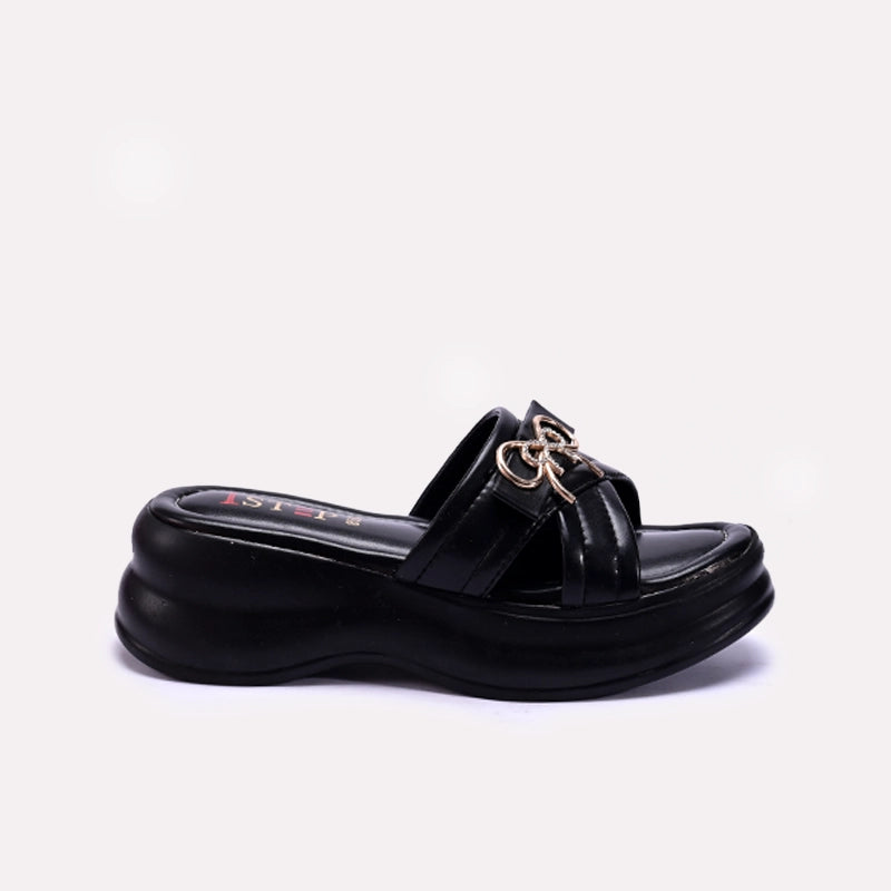 Womens Black Platform Slippers