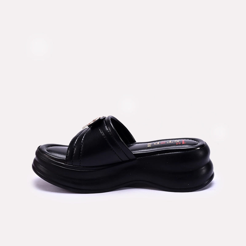 Black Platform Slippers for Women