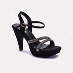 Black Pointed Heel Fancy Sandals