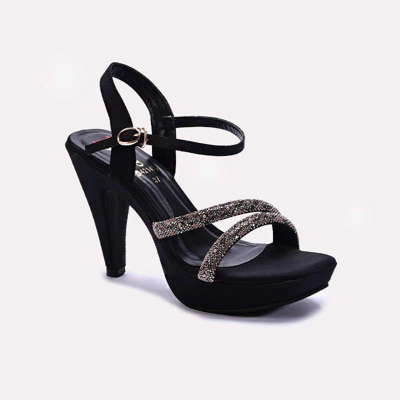 Black Pointed Heel Fancy Sandals