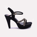 Womens Black Pointed Heel Fancy Sandals