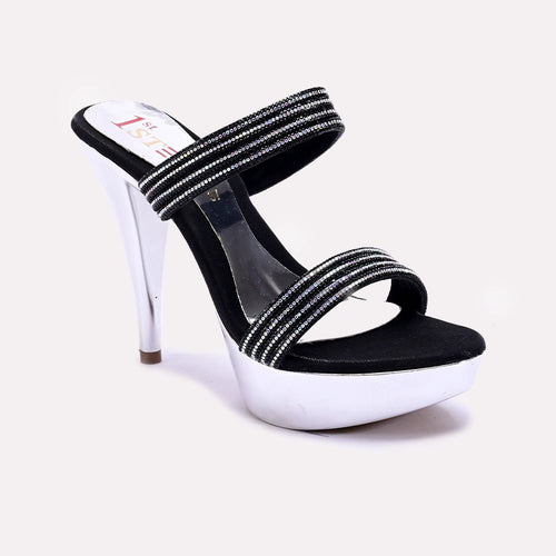 Black Pointed Heel Fancy Sandals