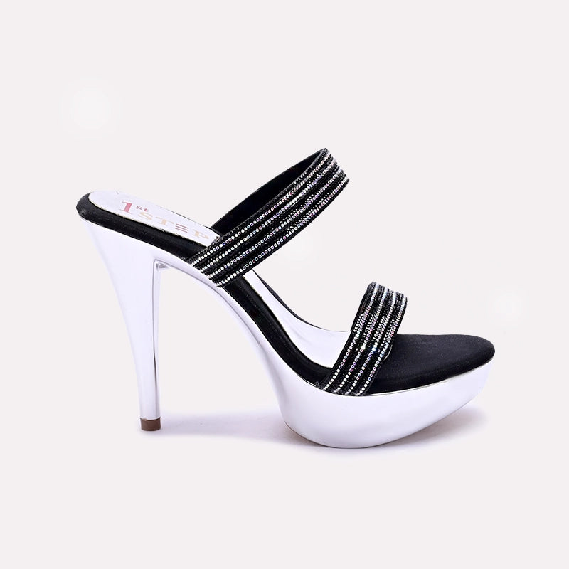 Womens Black Pointed Heel Fancy Sandals