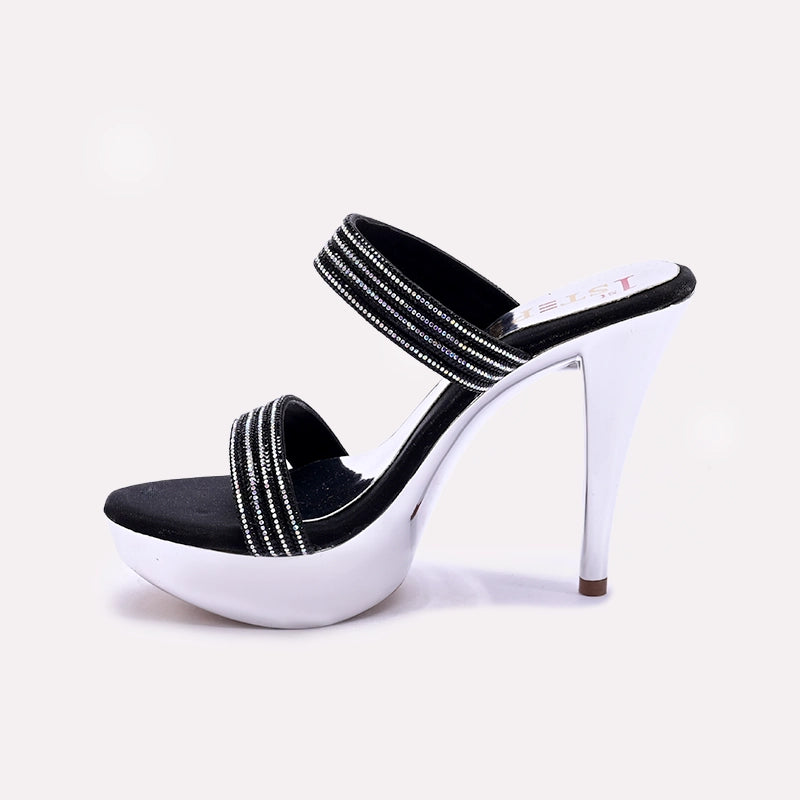 Black Pointed Heel Fancy Sandals for Women