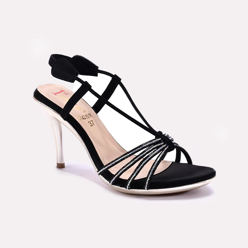 Black Pointed Heel Fancy Sandals