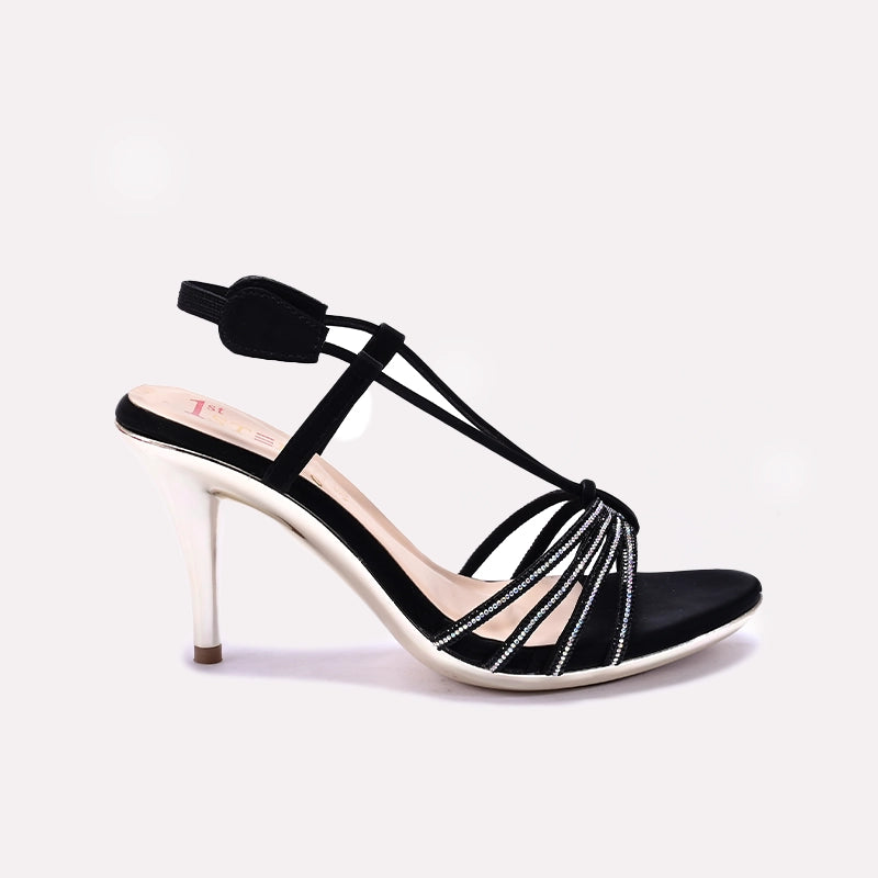 Womens Black Pointed Heel Fancy Sandals
