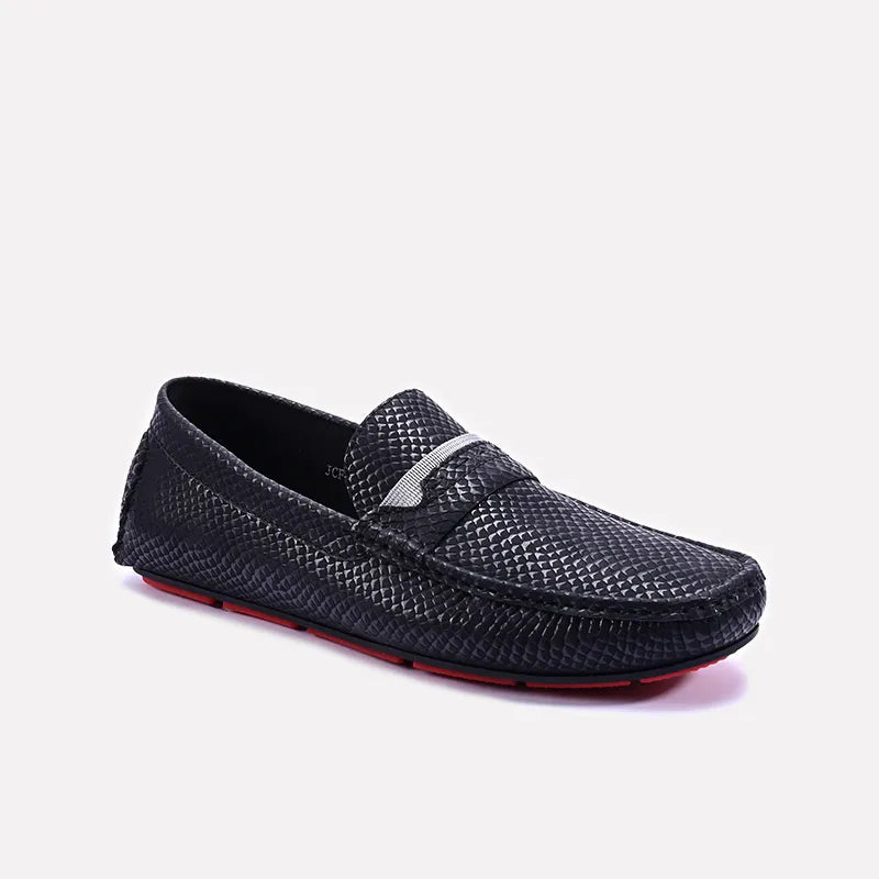 Black Textured Loafers Men 0130937