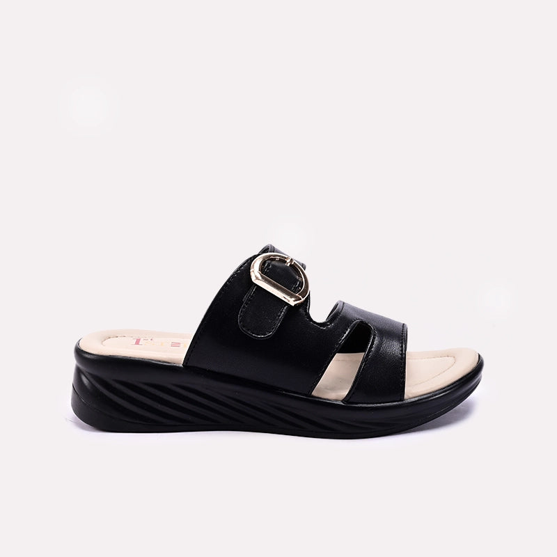Black Wedge Slippers