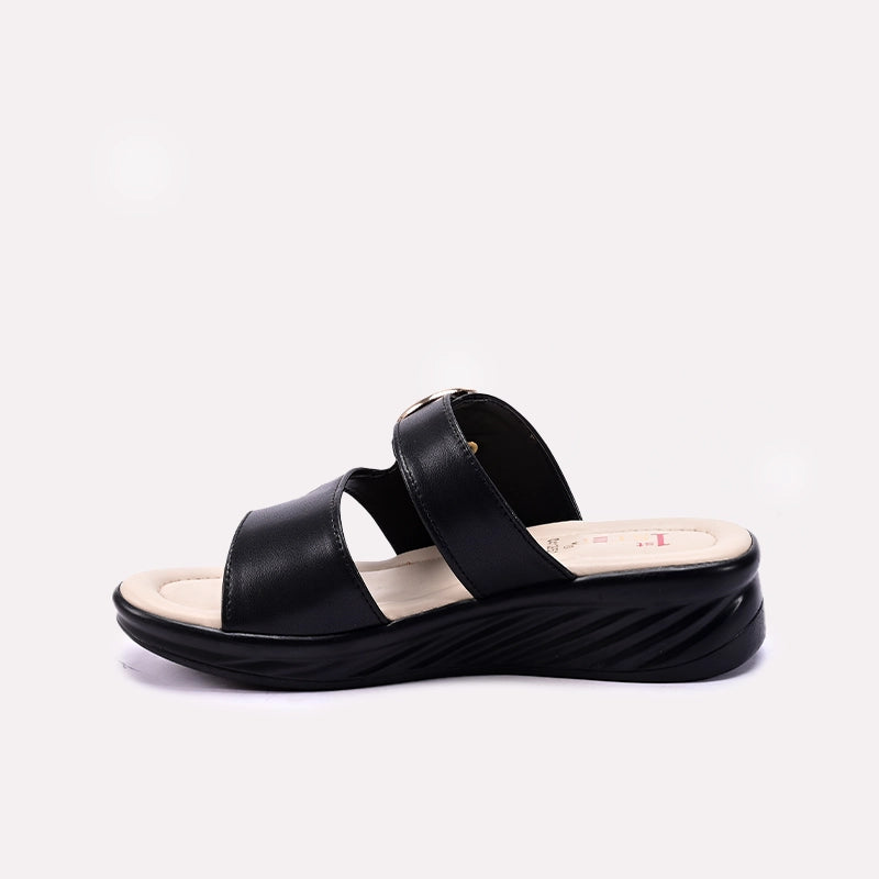 Black Wedge Slippers for Women