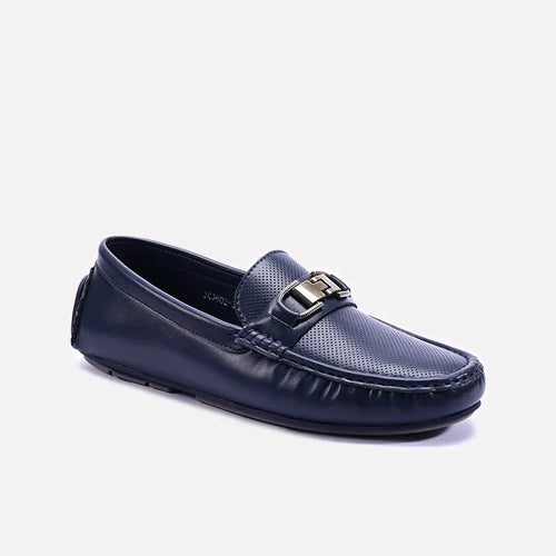 Blue Perforated Buckle Loafers 0130951