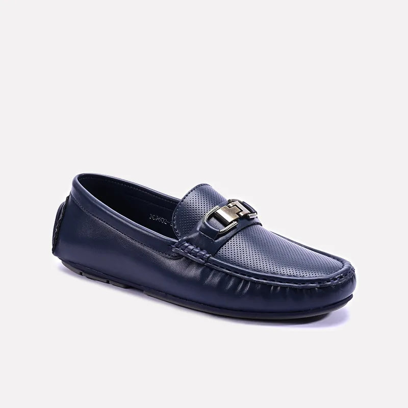 Blue Perforated Buckle Loafers 0130951