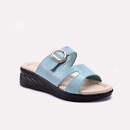 Blue Womens Wedge Slippers