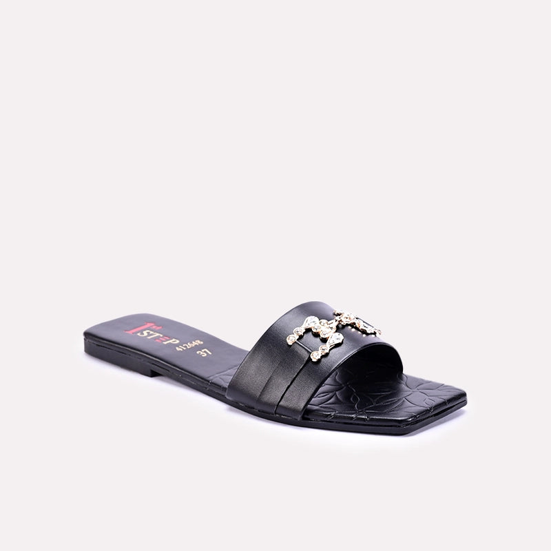 brookstone black fancy flat slippers