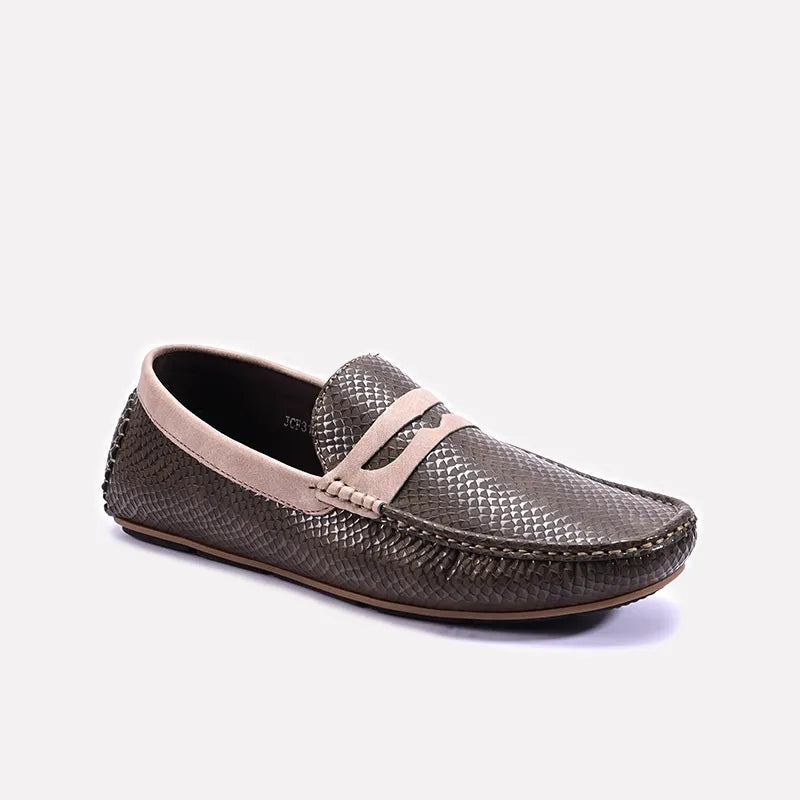Brown Dual Ton Textured Loafers 0130938