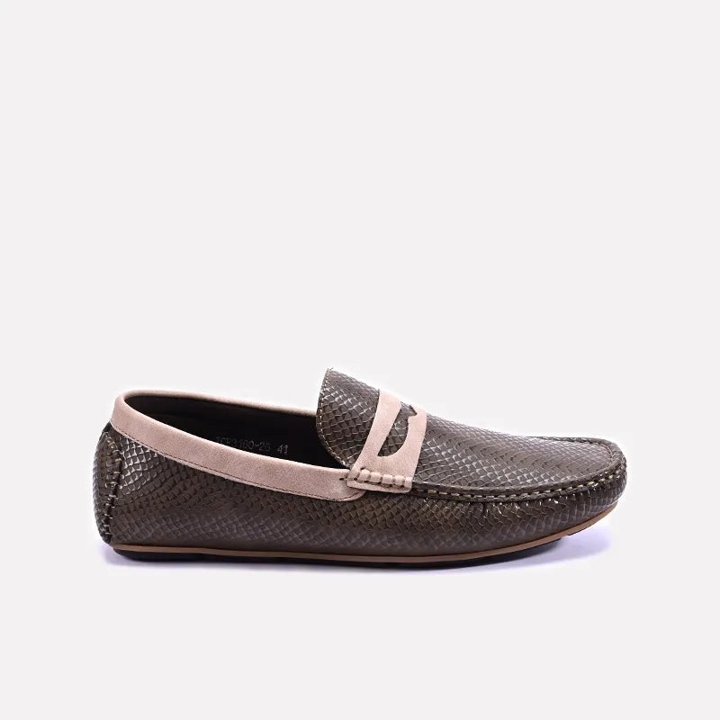 Brown Dual Ton Textured Loafers 0130938