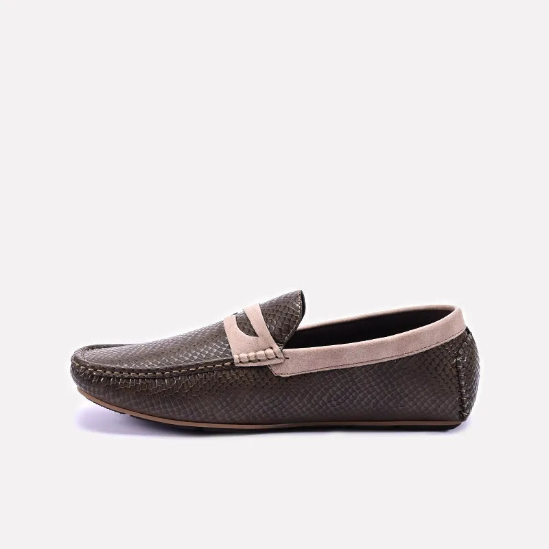 Brown Dual Ton Textured Loafers 0130938