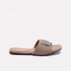 Womens Brown Fancy Flat Slippers