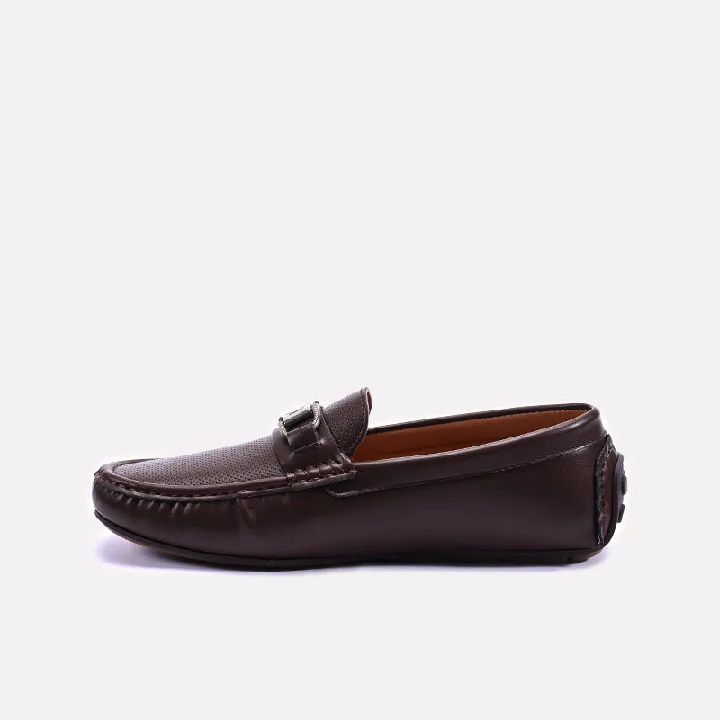 Brown Perforated Buckle Loafers 0130951