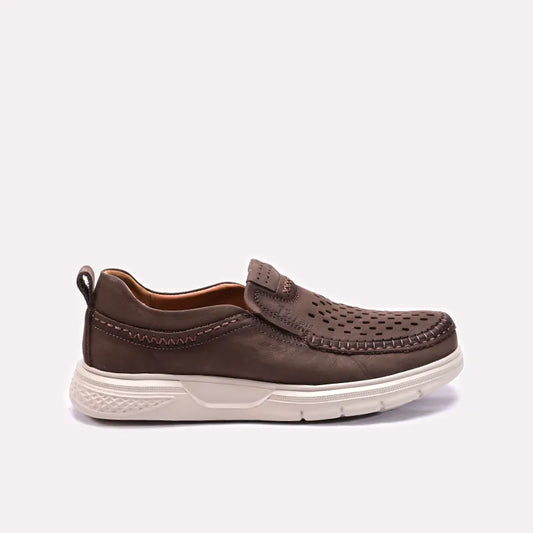 Mens Brown Perforated Comfy Shoes