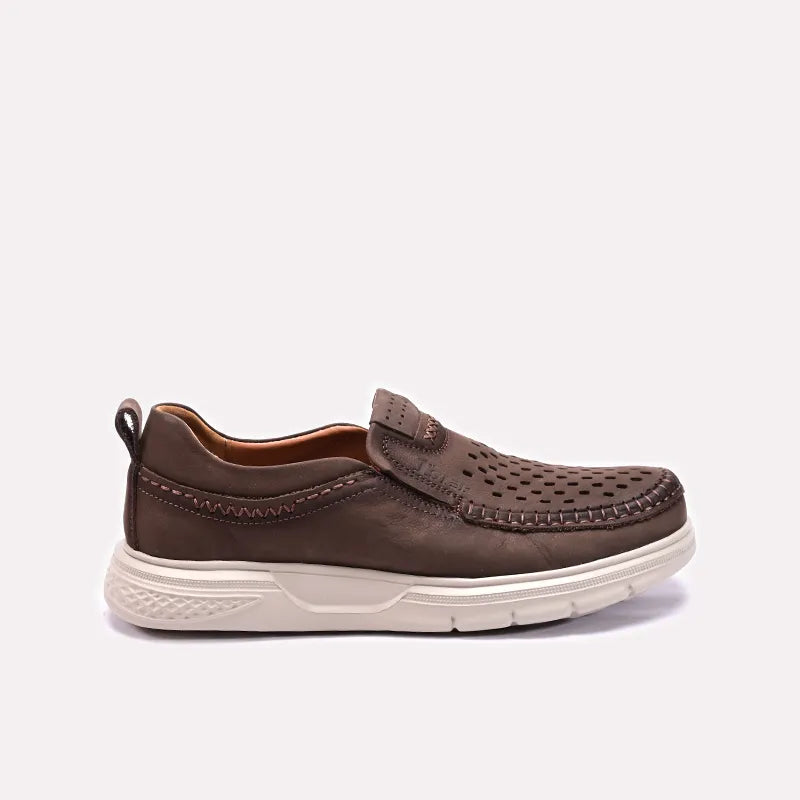 Mens Brown Perforated Comfy Shoes