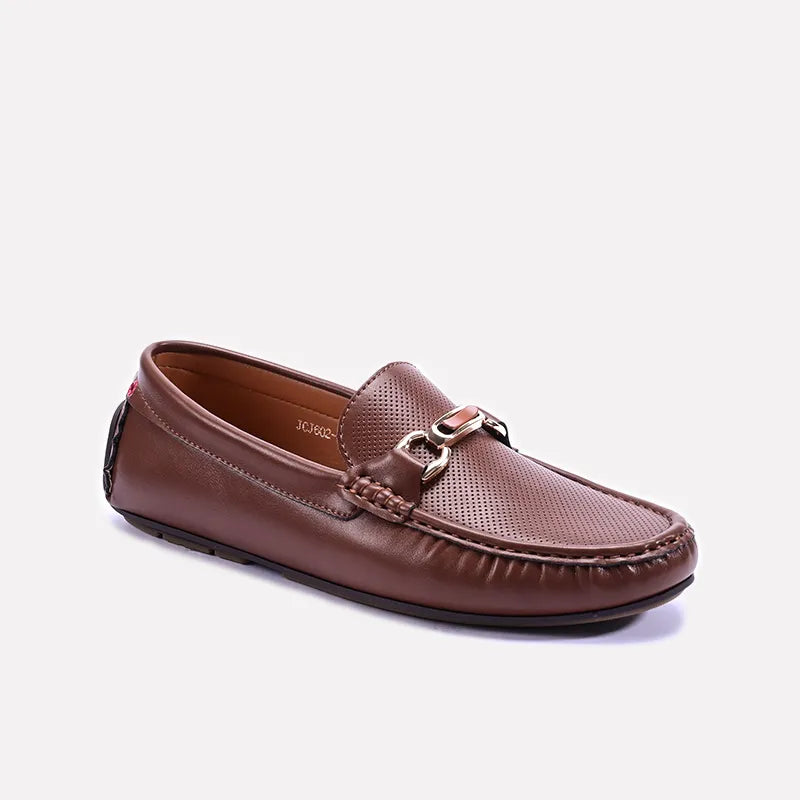 Brown Perforated Horsebit Loafers 0130952