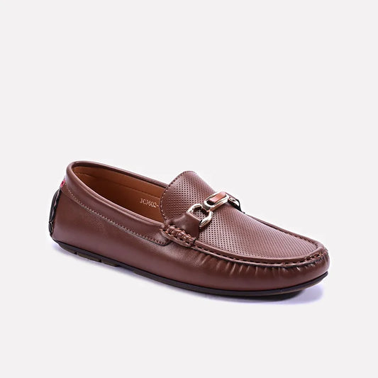 Brown Perforated Horsebit Loafers 0130952