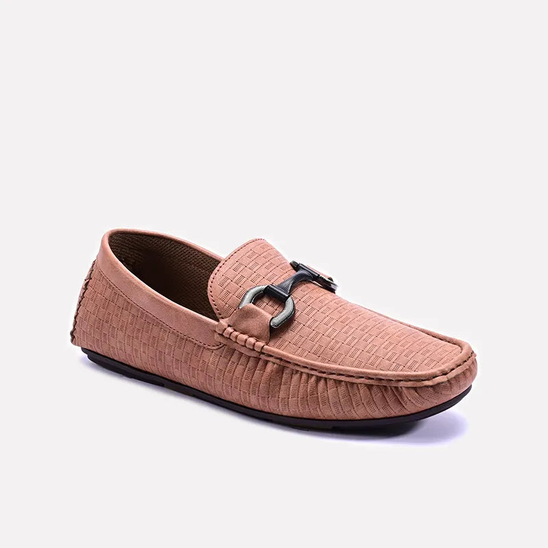 Brown Textured Horsebit Loafers 0130953