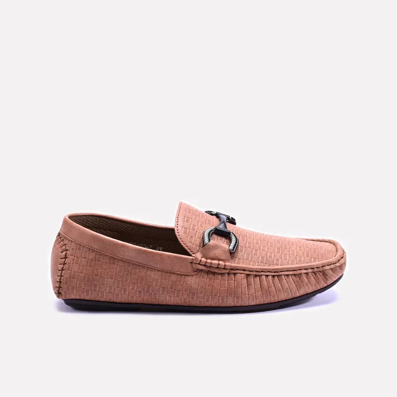 Brown Textured Horsebit Loafers 0130953