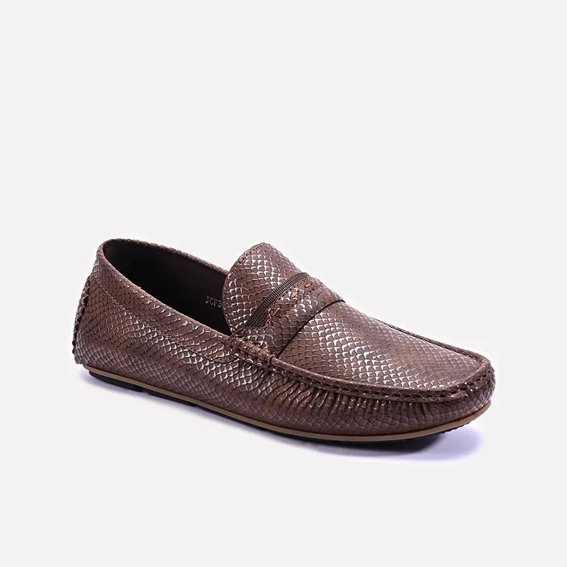 Brown Textured Loafers Men 0130937