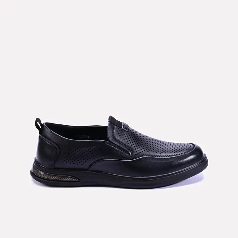 callum mens black perforated slip on casual shoes