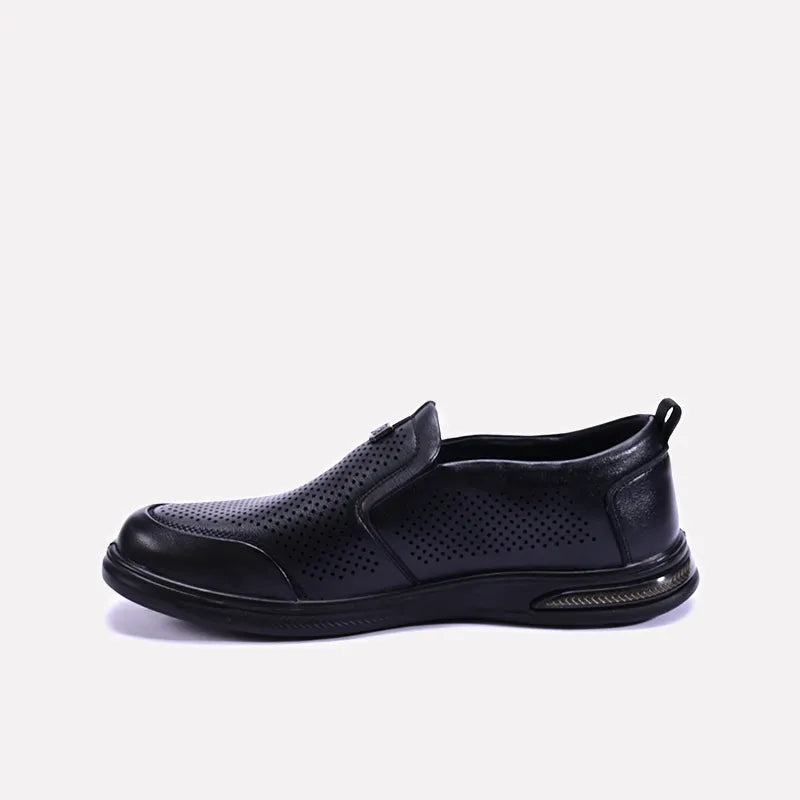 callum black perforated slip on casual shoes for men