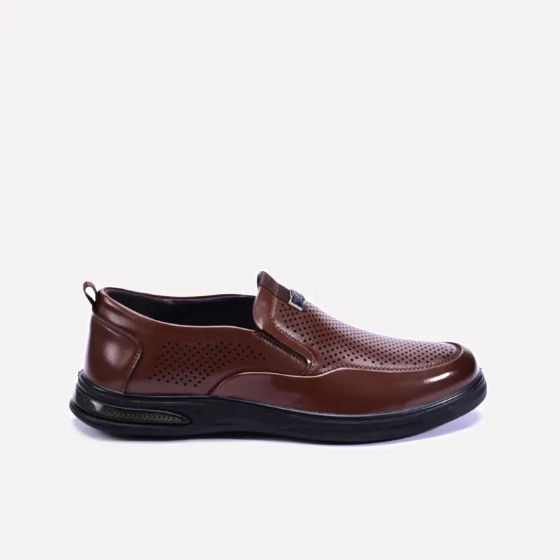 callum mens brown perforated slip on casual shoes