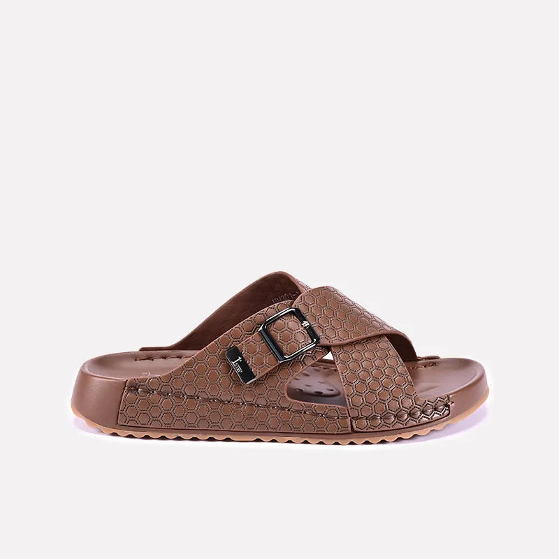 charlie men brown criss cross slippers