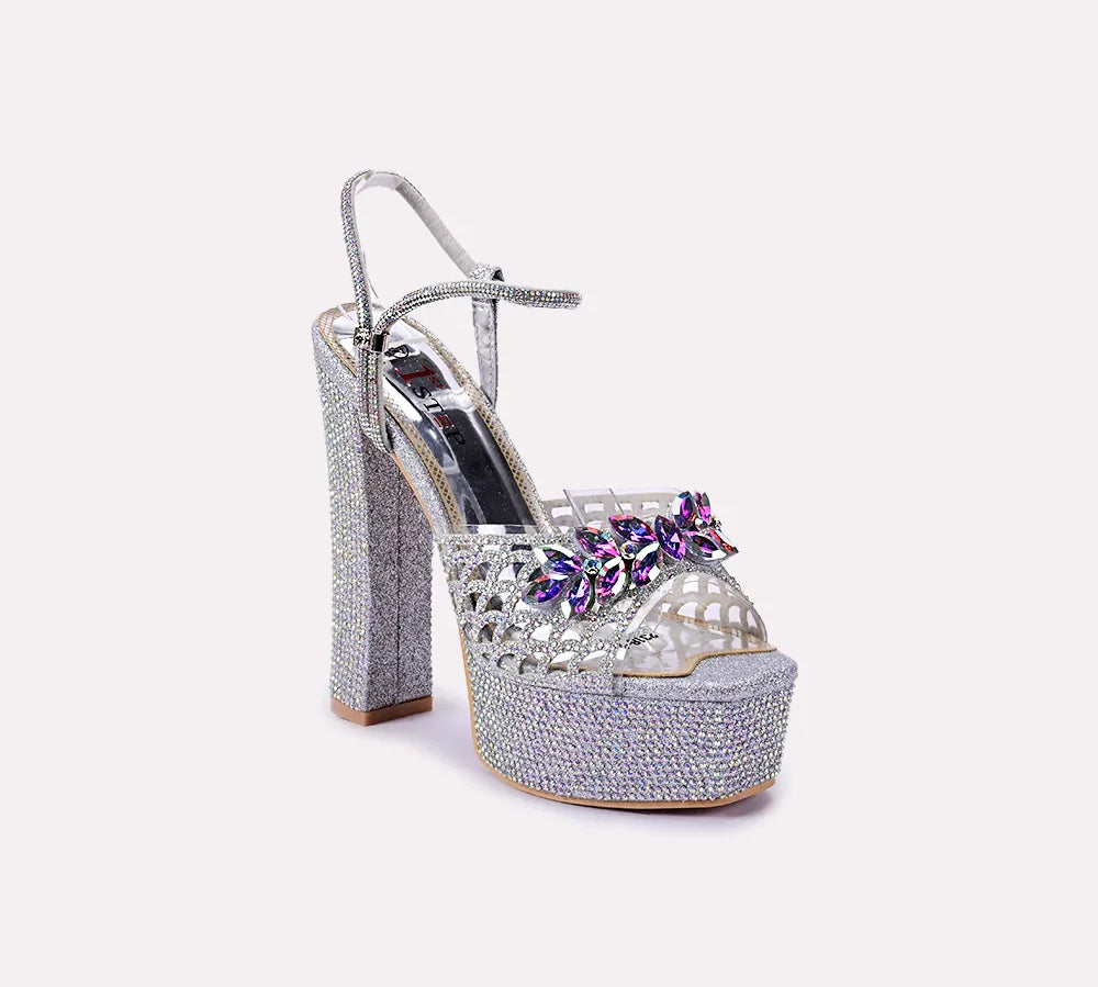 clementine silver high heel sandals