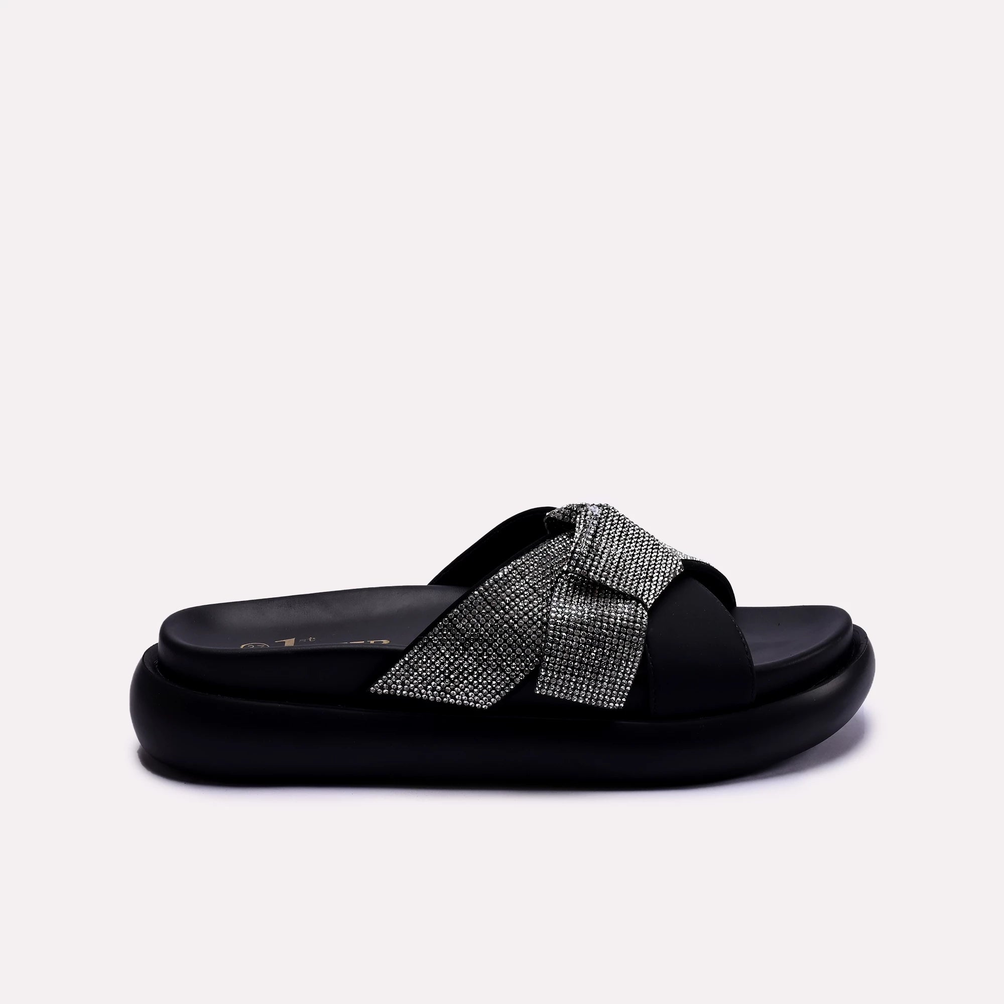 women black crisscross thick sole slippers