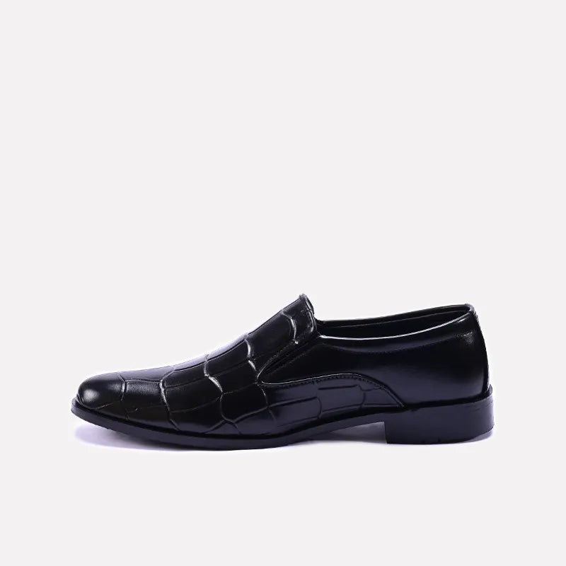 dicaprio black quilted formal shoes for men