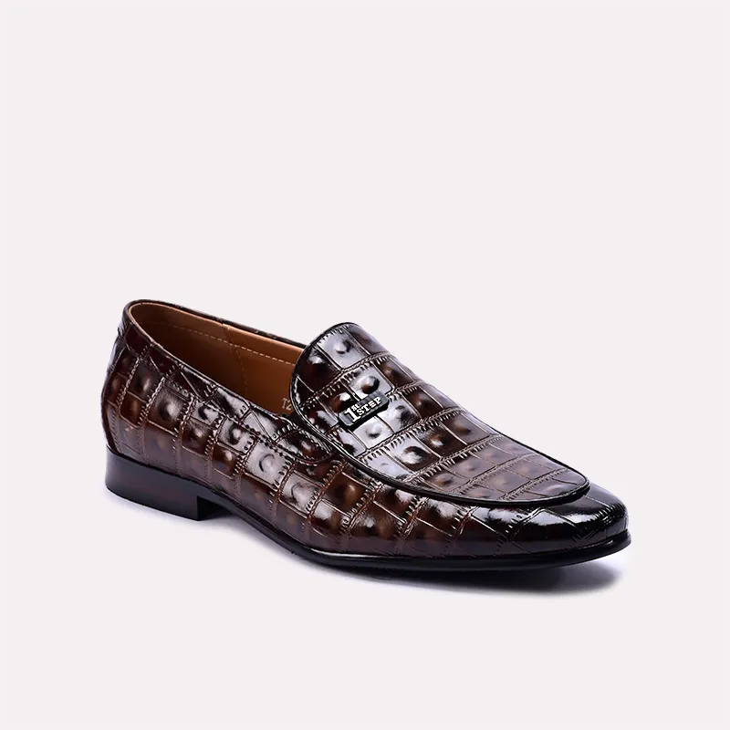 dominic dark brown crocodile formal loafers