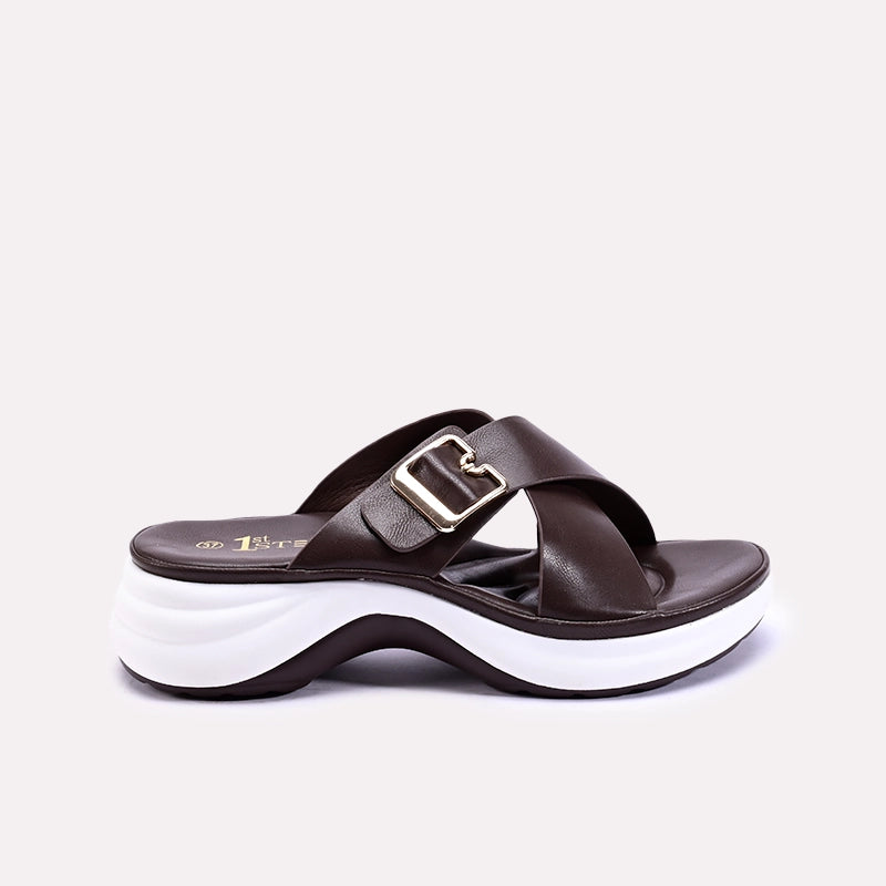eliza womens brown chunky criss cross casual slippers