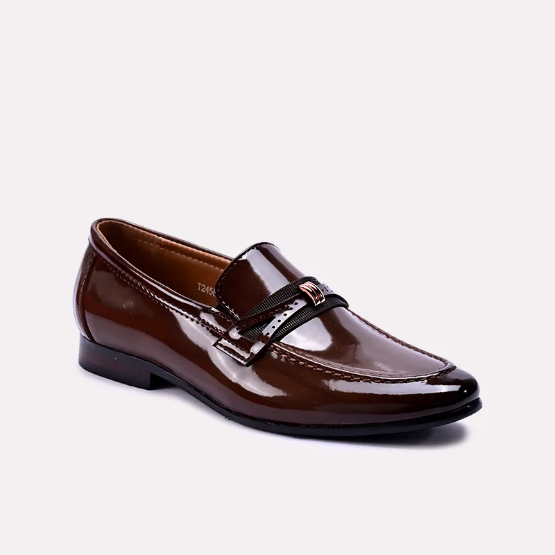 emory brown glossy slip on dress shoes