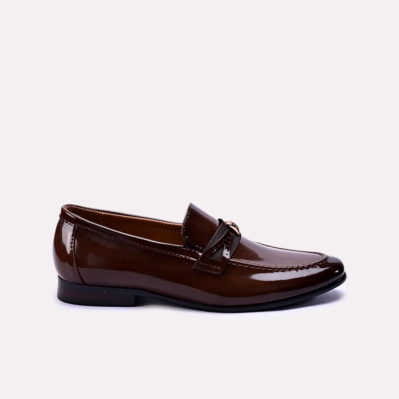 emory mens brown glossy slip on dress shoes