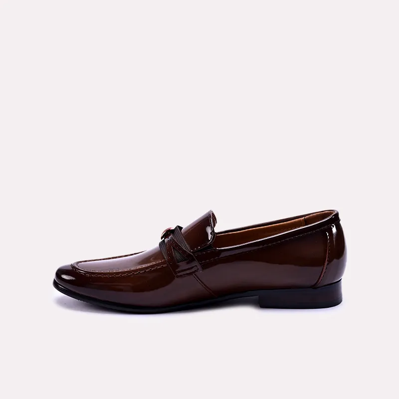 emory brown glossy slip on dress shoes for men