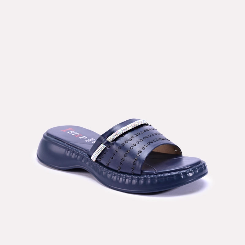 fernanda navy blue chunky casual slippers