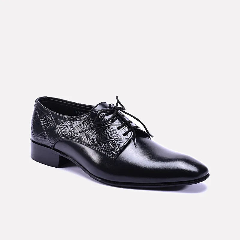 fleck black textured derby shoes