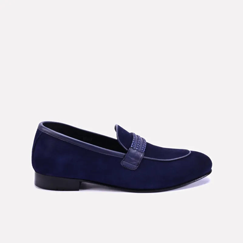 glenmore mens slip on blue velvet formal shoes