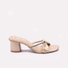 Womens Gold Block Heel Casual Slippers